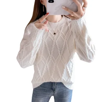 Rudenį naują stilių korėjos retro prarasti apvalios kaklo pasukti megztinis džemperis mados GRAY22