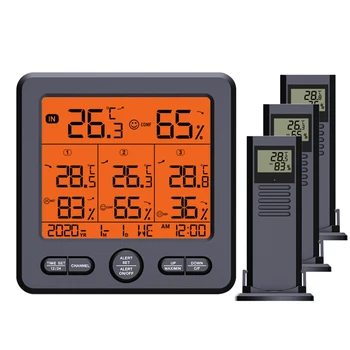 Skaitmeniniai Belaidžiai Thermohygrometer Patalpų Lauko Oras Stotis Laikrodis su 3 Nuotoliniai Jutikliai&Siųstuvai meteorologijos Stotys
