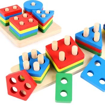 Spalvingas Geometrines Figūras Atitikimo Mediniai Žaislai Vaikams Ankstyvo Mokymosi Pratybų Hands-on 