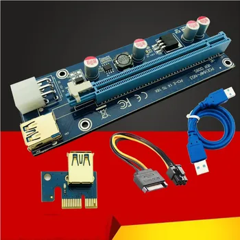 Stove 009S 3x LED PCI-E 1X iki 16X Riser Card Extender Adapteriu SATA su 6Pin Maitinimas USB 3.0 Kabelį Bitcoin Litecoin Miner Kasyba