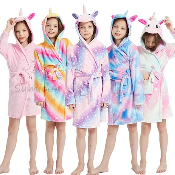 Vaikai Chalatas Mergaitėms Kigurumi Vienaragis Anime Fox Flanelė Vaikų Berniukų maudymosi Chalatai Paplūdimio Rankšluostį Enfant Sleepwear Hoodie Vonios Chalatas
