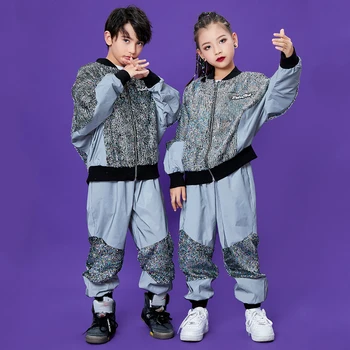 Vaikai China ilgomis Rankovėmis, Paltai, Kelnes Hip-Hop Šokio Spektaklis Kostiumas Mergaitėms Džiazo Drabužiai Berniukams Būgno Etape Parodyti Dėvėti DNV15727