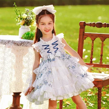 Vaikų drabužius, Flowergirl vestuves Vasaros Suknelė Lolita Princess Dress Lankai Nėrinių Gėlių Kūdikio Liemenė Suknelė Mergaitėms Suknelė
