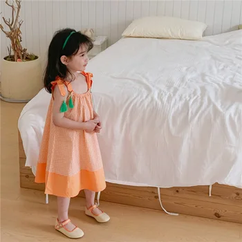 Vaikų Sijonas iki 2022 m. Vasarą korėjos Vaikų Drabužiai Mažoms ir Vidutinėms Vaikų Pledas Suknelė su Kutais Suspender Sijonas