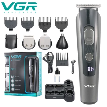 VGR vyrų naftos galvos drožyba su skaitmeniniu ekranu elektros nosies clipper skutimosi 5-in-1 kirpykla nustatyti V-175 stilius