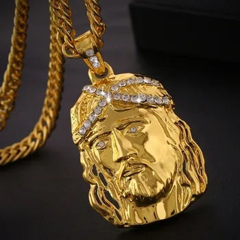 Vyriški Hip-Hop Tendencija Didelis Aukso Spalvos Jėzus Pakabukas Karoliai Religinių Karoliai, Papuošalai Amuletas Dovana