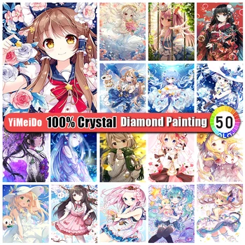 YiMeiDo 100% Krištolo ir Deimantų Tapybos Animacinių filmų Mozaikos Mergina Kryželiu Rinkinys 5d Diamond Siuvinėjimo Anime 