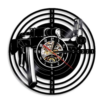 Šaudymo Pistoletas Sienos Meno Laikrodis Fotografavimo Tikslo Vinilo Įrašas Sieninis Laikrodis Modernus Dizainas, Šviečianti LED Naktį Ligh Bar Pub Apdaila