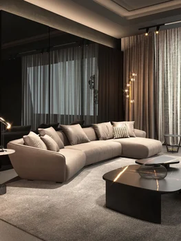 Šiaurės audinio sofos, gyvenamasis kambarys, modernūs, prabangūs technologija, italų stiliaus vila, paprastas dizaineris, specialios formos kampas